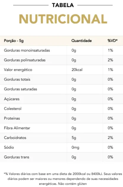 tabela nutricional açúcar união orgânico em sache de 5g
